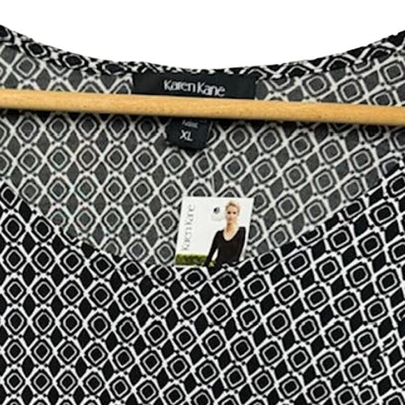 NEW Karen Kane Godet Long Sleeve Mini Dress in Black/White Diamond Print Size XL - Picture 5 of 14